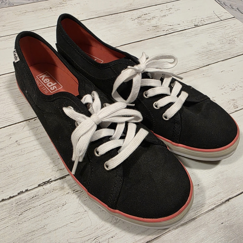 Keds Women's Black Canvas Lace-Up Sneakers with Pink Trim
